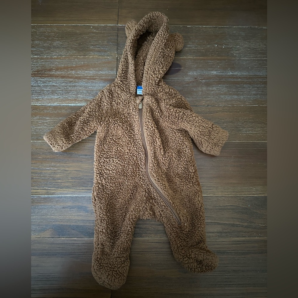 Old Navy Brown Teddy Fleece Baby One-Piece with Hood